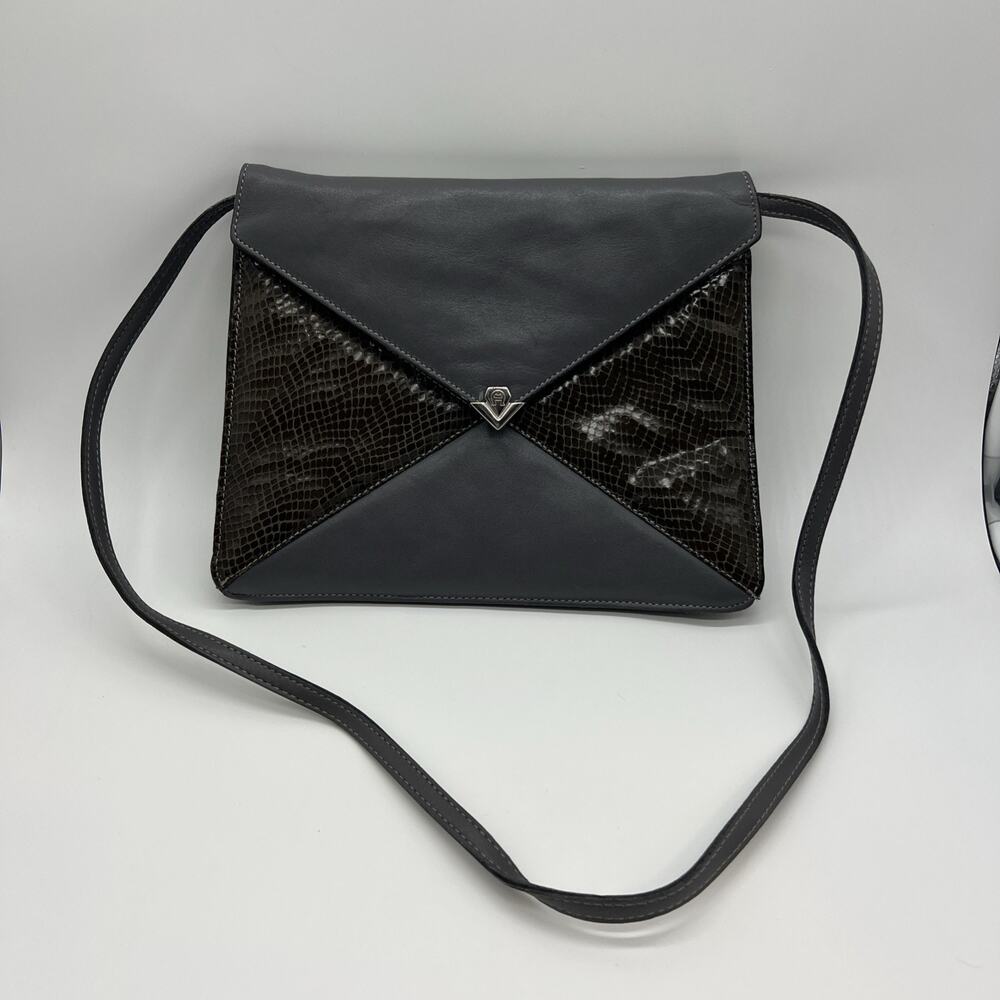Rare Vintage Etienne Aigner Purse Gray Snake Leather Handmade Envelope Clutch